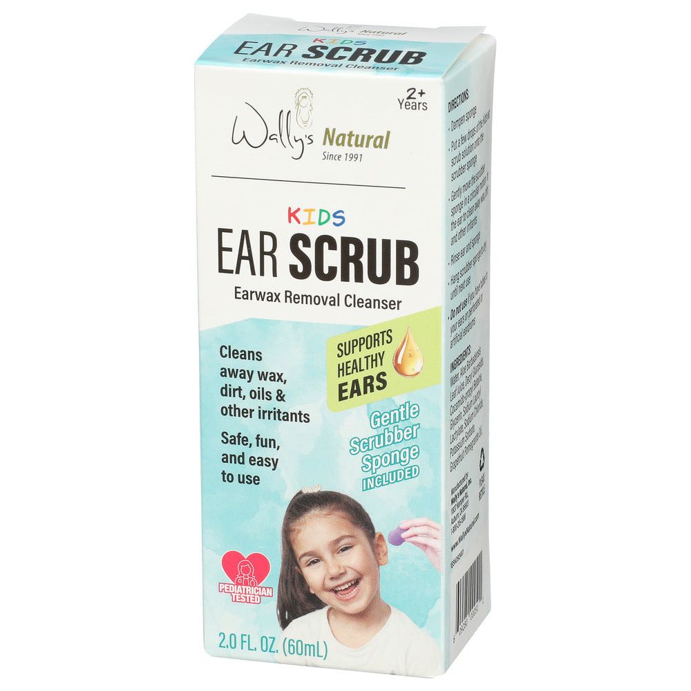 Wally's Natural Kids Ear Scrub kit with sponge, gentle ear cleaning scrub for children, from Pasteur Pharmacy.