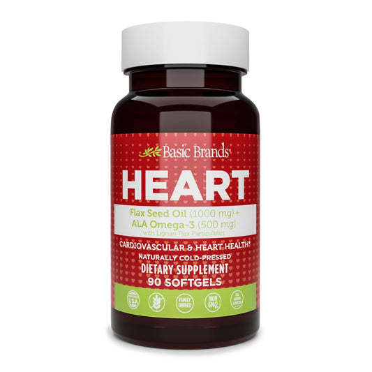 Basic Organics Flax Seed Oil Softgels from Pasteur Pharmacy, showing softgel capsules with flax seed oil.