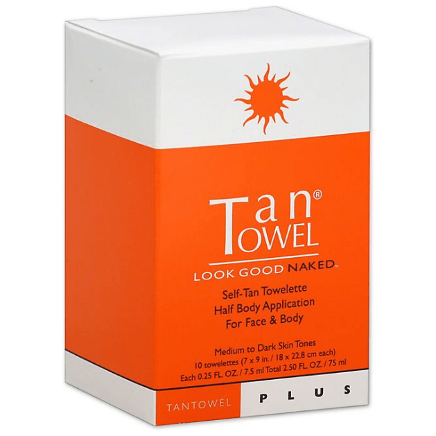 Dark tan self-tan towelettes by Pasteur Pharmacy, half-body size, pack of 10, for easy sunless tanning application.