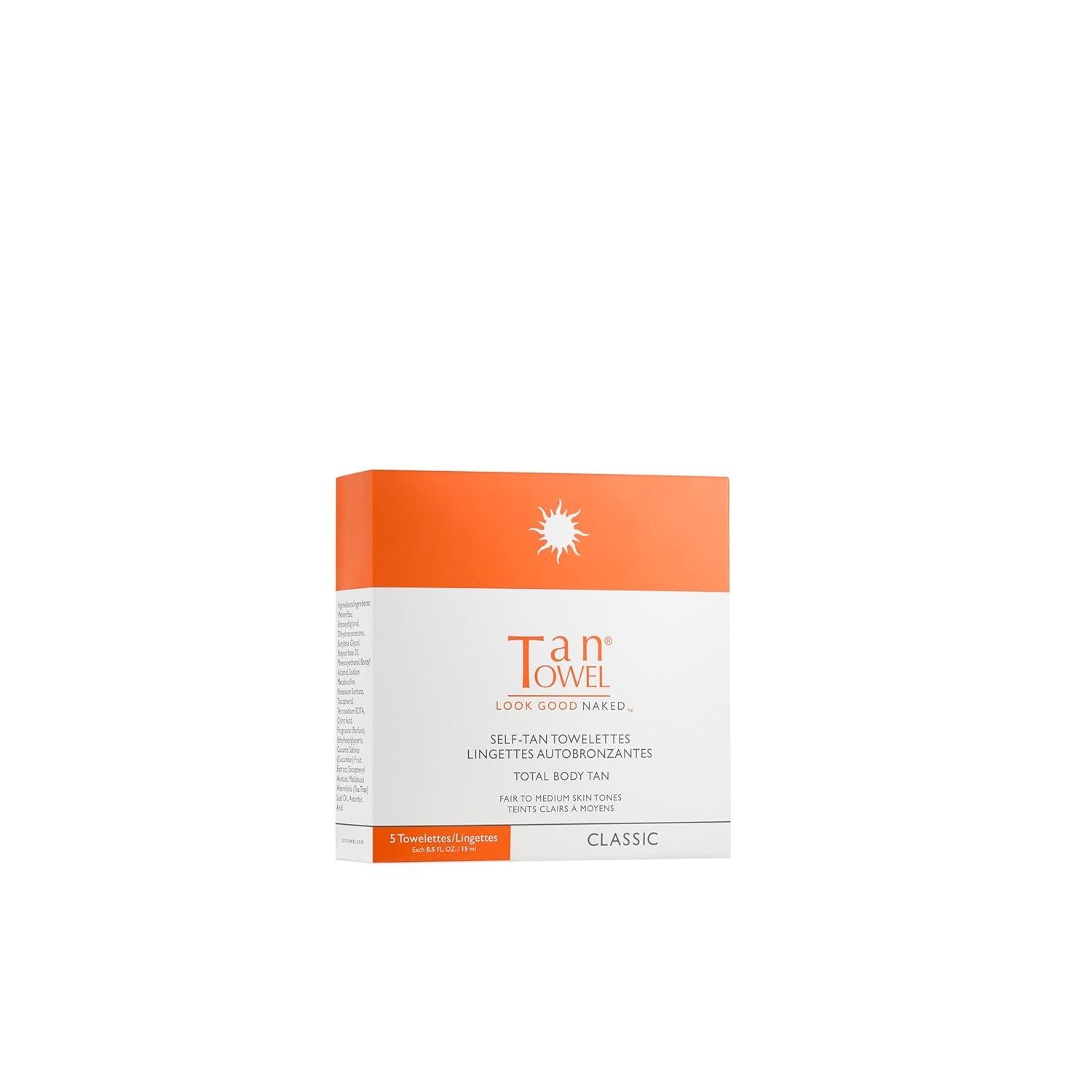 TanTowel Self-tanning full body 5-pack by Pasteur Pharmacy, 0.5 fl oz each, featuring natural self-tanning product for a bronzed glow.