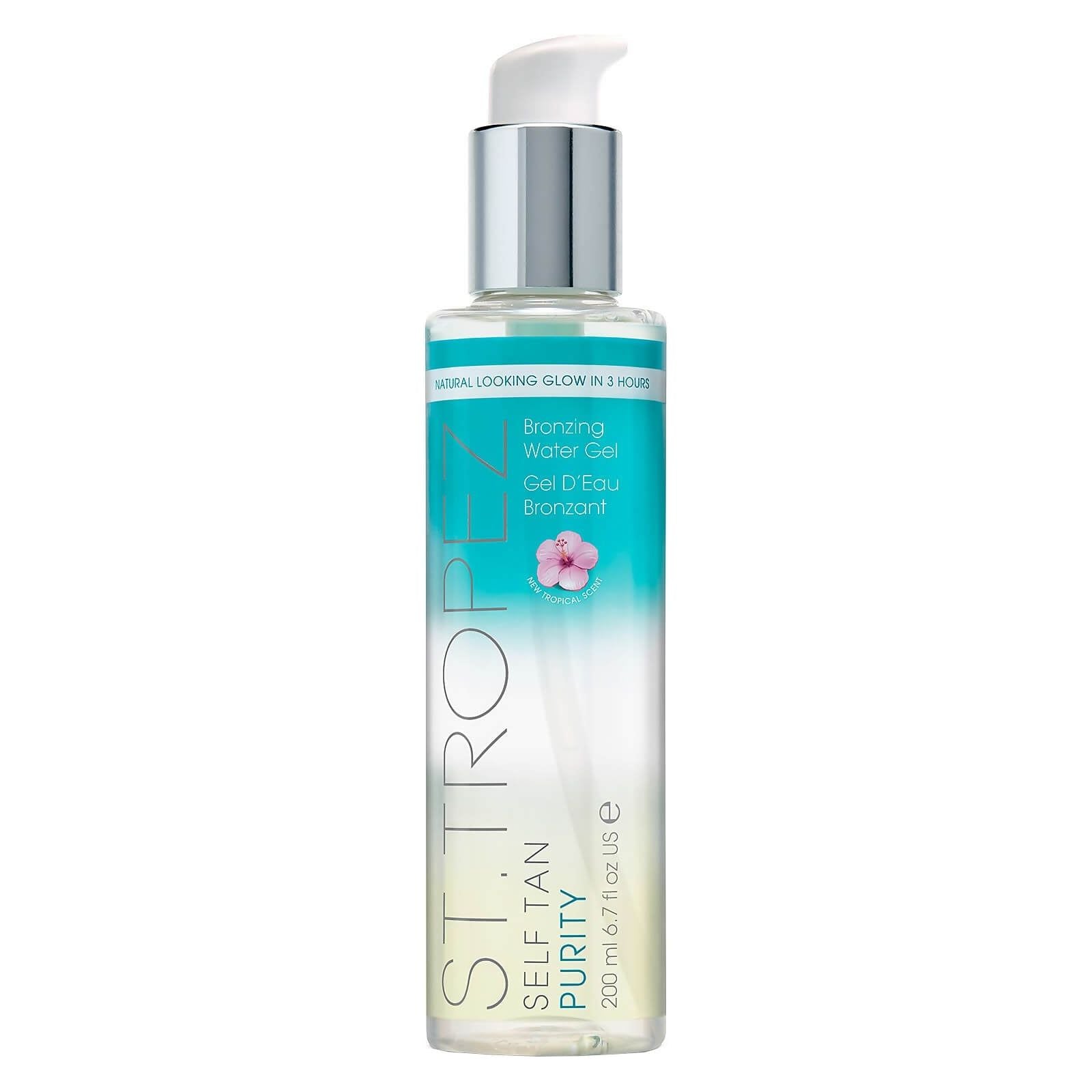 St. Tropez Self Tan Purity Bronzing Water Gel in a 6.7 oz bottle, natural self-tanning gel with a clear, hydrating formula
