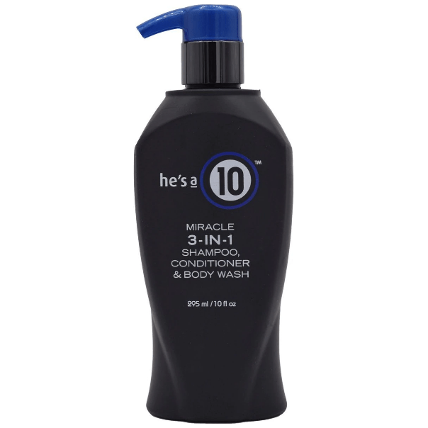 Pasteur Pharmacy It's A 10 He's A 10 Miracle 3-in-1 Shampoo and Conditioner 10 oz bottle showing label and packaging