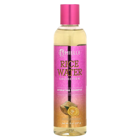 Mielle Organics Rice Water Collection Hydrating Shampoo in a bar form, displayed with packaging and product details.