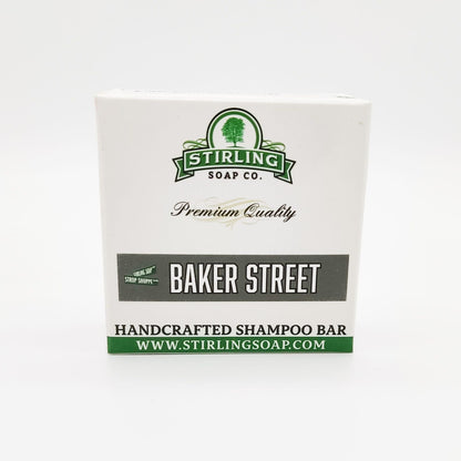 Pasteur Pharmacy Stirling Soap Co. Baker Street Shampoo Bar, 3.8 oz, natural hair cleansing solid bar with botanical ingredients.