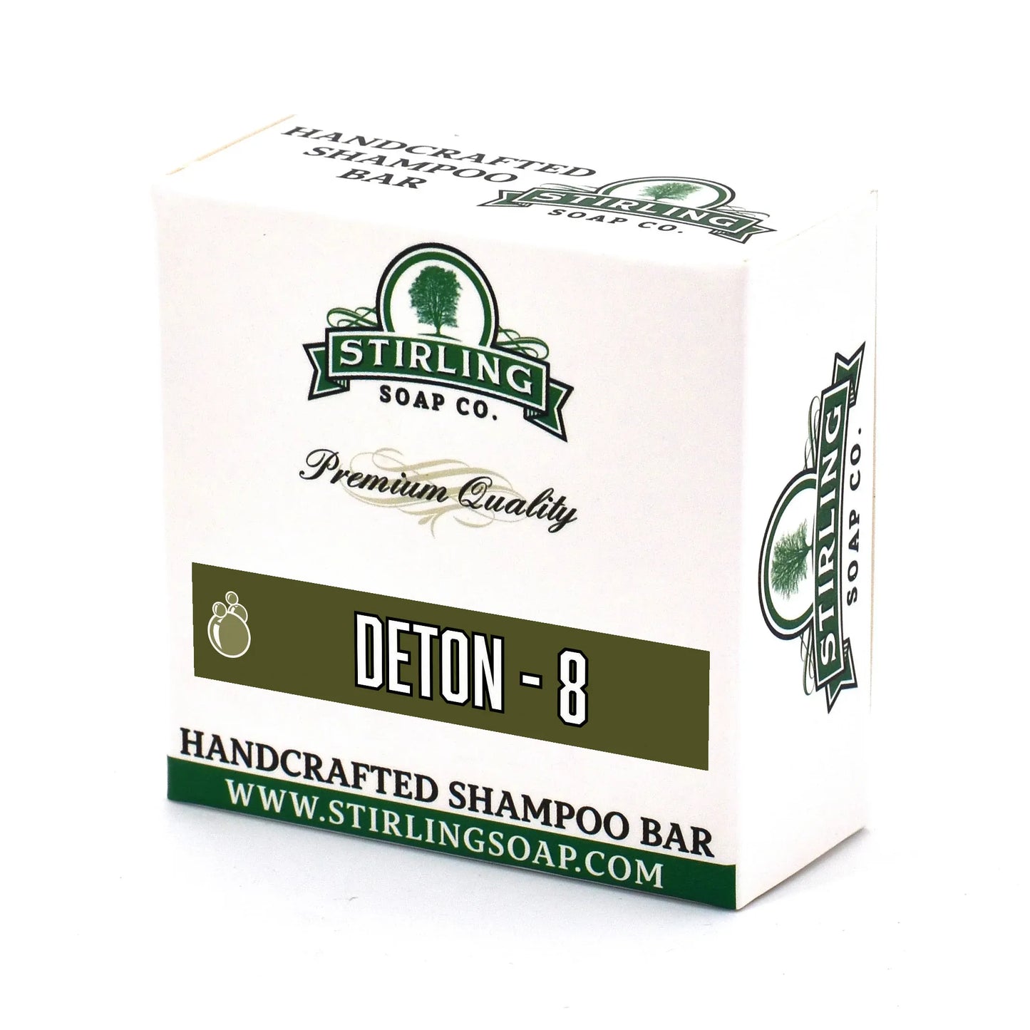 Stirling Soap Co. Deton-8 Shampoo Bar by Pasteur Pharmacy, 3.8 oz, natural hair cleansing shampoo bar with branding on packaging