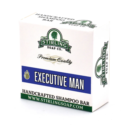 Stirling Soap Co. Executive Man shampoo bar in 3.8 oz, natural solid shampoo for men, designed for easy use and travel.