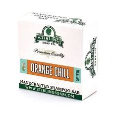 Stirling Soap Co. Orange Chill Menthol Shampoo Bar by Pasteur Pharmacy, 3.8 oz, featuring bright orange soap with menthol refreshment.