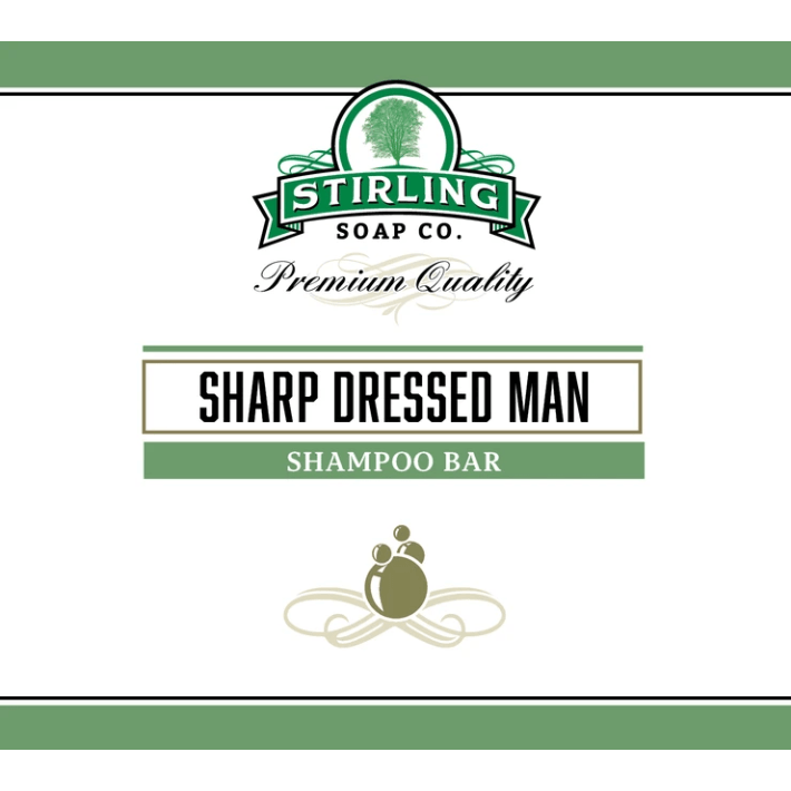 Stirling Soap Co. Sharp Dressed Man shampoo bar by Pasteur Pharmacy, 3.8 oz, natural grooming product for clean hair and scalp.