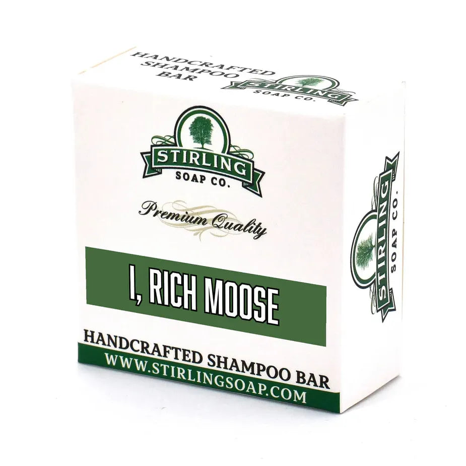 Pasteur Pharmacy Stirling Soap Co. Shampoo Bar 3.8 oz from the collection, showing the rich moose texture and packaging.