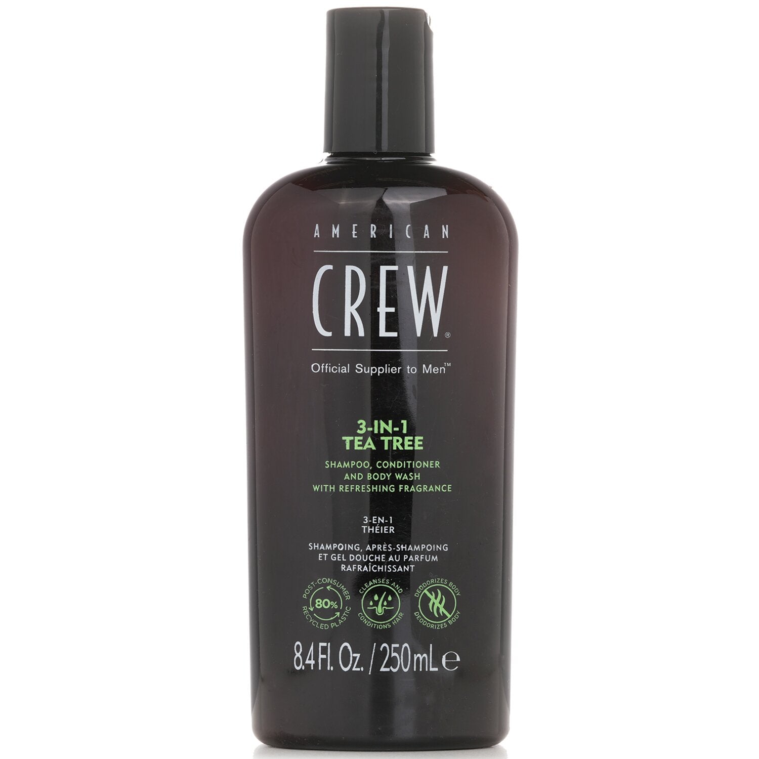 American Crew Tea Tree Shampoo 8.4 oz in a clear bottle with green label, part of Pasteur Pharmacy's shampoo and conditioner collection.