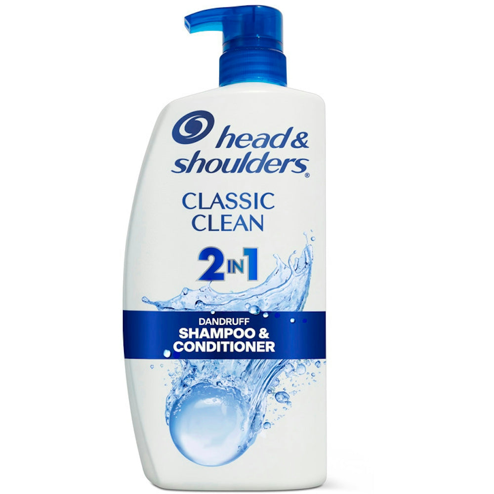 Head & Shoulders 2-in-1 dandruff shampoo and conditioner in a 28.2 oz bottle, with classic clean branding and product label.
