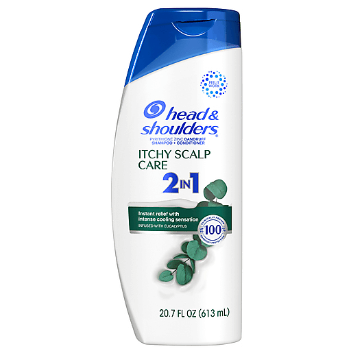 Head & Shoulders Itchy Scalp Care 2-in-1 dandruff shampoo and conditioner in a 20.7 fl oz bottle, shown with the product label.