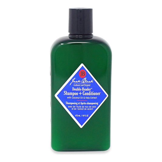 Jack Black Double-Header Shampoo and Conditioner in a 16 oz bottle, nourishing hair care duo with natural ingredients.