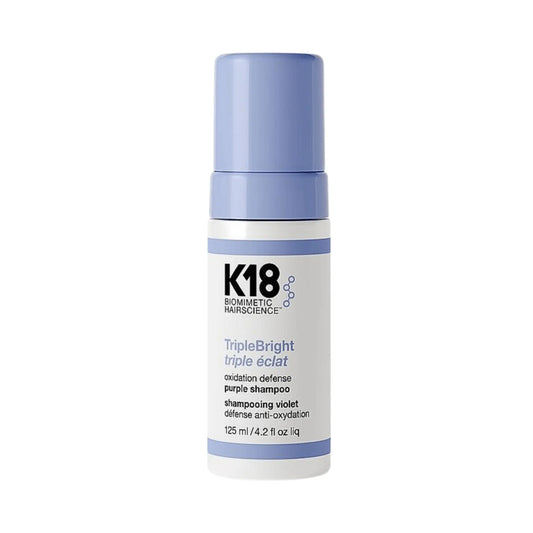 K18 TripleBright Oxidation Defense Purple Shampoo 125ml from Pasteur Pharmacy, designed to neutralize brassy tones in blonde hair