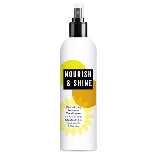 Pasteur Pharmacy Nourish & Shine Revitalizing Leave-In Conditioner for all curl types, 8oz bottle, smooths and nurtures curly hair.