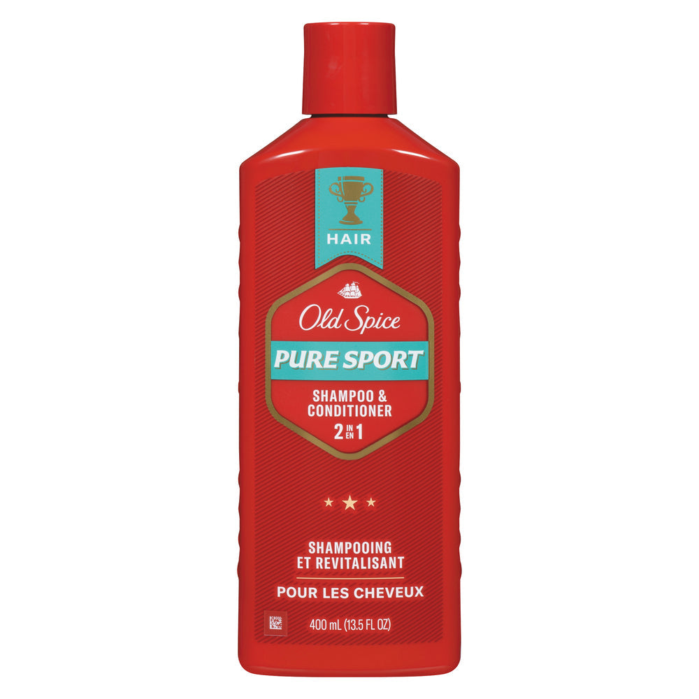 Old Spice 2-in-1 Shampoo and Conditioner Pure Sport bottle, 13.5 oz, with distinctive branding and packaging.