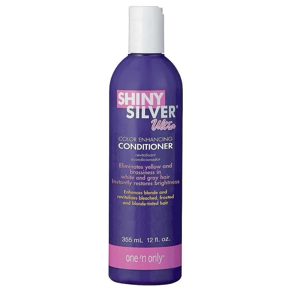 Shiny Silver Ultra Color Enhancing Conditioner by One N' Only in 12 oz bottle, for vibrant silver hair care.