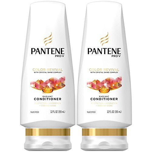 Pantene Pro V Radiant Color Shine Conditioner in a 12 Fl Oz bottle, part of shampoo and conditioner hair care product.