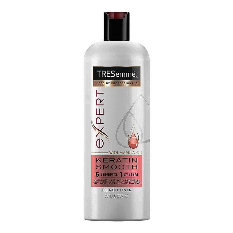TRESemmé Expert Selection Keratin Smooth Conditioner in a 25 oz bottle, ideal for sleek, shiny hair.
