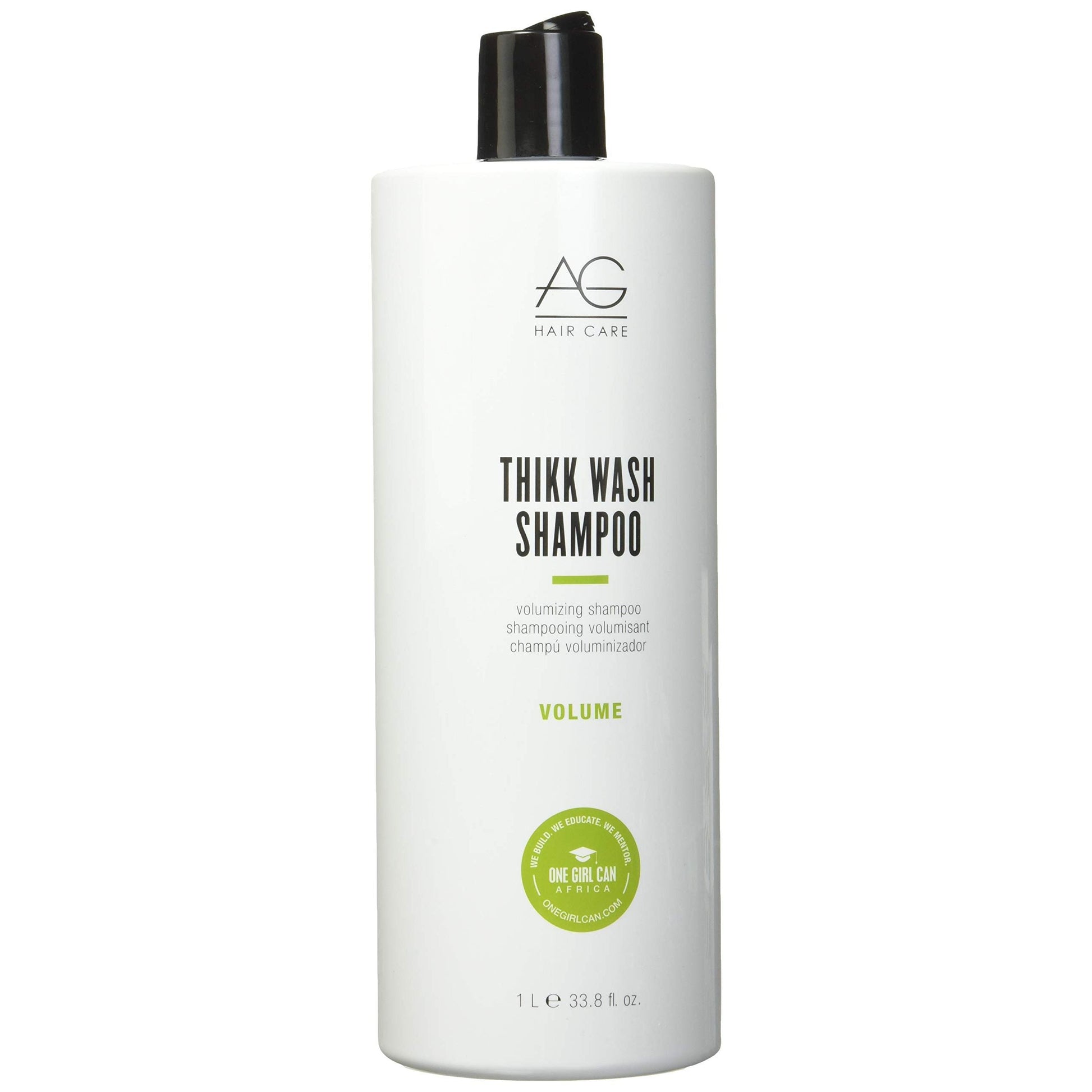 AG Hair Cosmetics Volume Thikk Wash volumizing shampoo in 237ml bottle, with a sleek label and clear branding in the image.