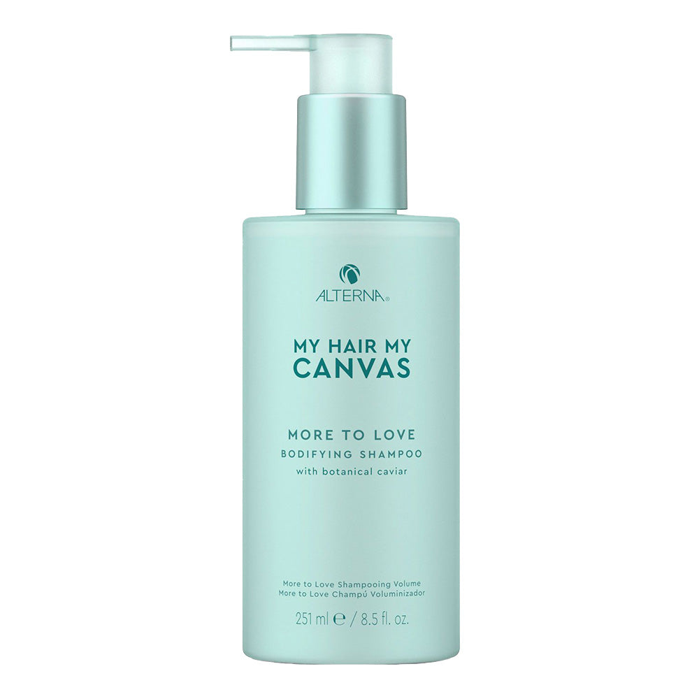 Alterna My Hair My Canvas More To Love shampoo bottle with label, designed for hair care by Pasteur Pharmacy.