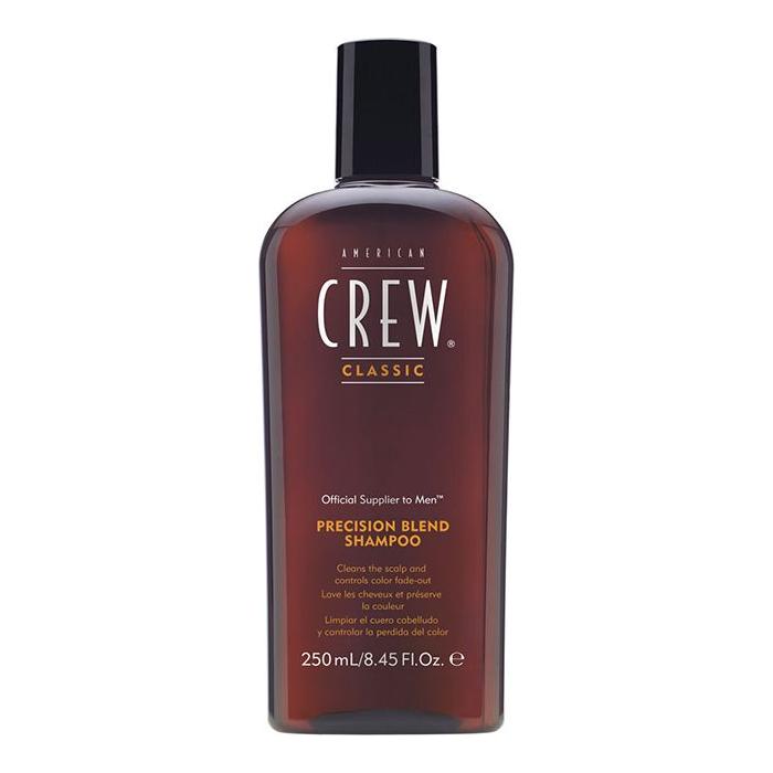 American Crew Precision Blend Shampoo bottle showing 8.45 oz size, designed for daily hair cleansing and scalp care.