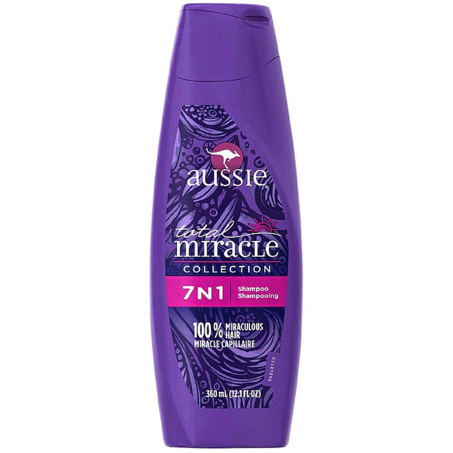 Aussie Total Miracle Shampoo with apricot and Australian macadamia oil in a 12.1 fl oz bottle, designed for nourishing hair care.