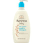 Aveeno Baby Daily Moisture gentle bath wash and shampoo in 18 fl oz bottle, suitable for delicate baby skin, with soft, gentle lather.