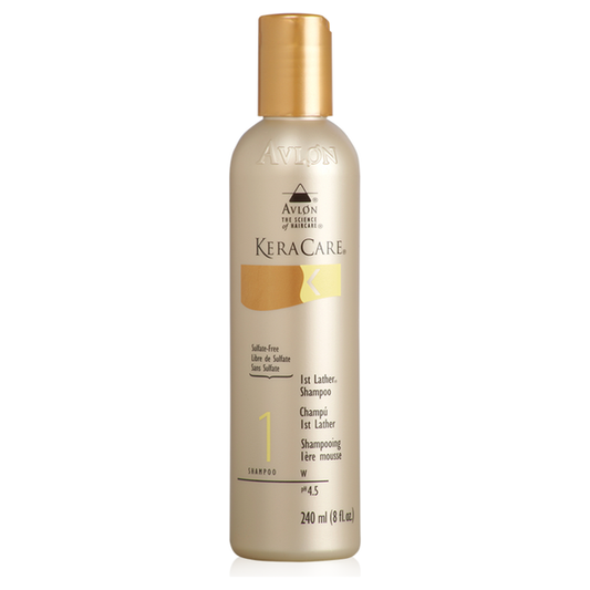Avlon KeraCare 1st Lather Shampoo bottle, 8 fl oz, a gentle shampoo for healthy hair care.