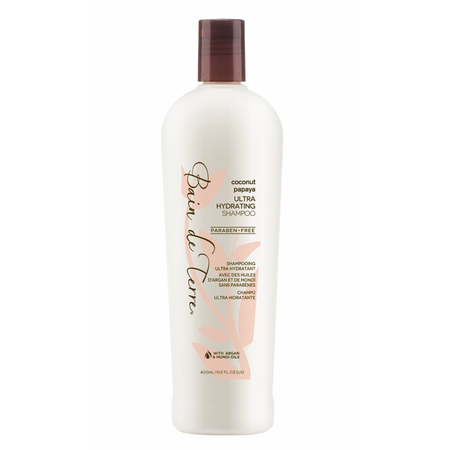 Bain de Terre Coconut Papaya Ultra Hydrating Shampoo in 13.5 oz bottle, hydrating shampoo with coconut and papaya for healthy hair.