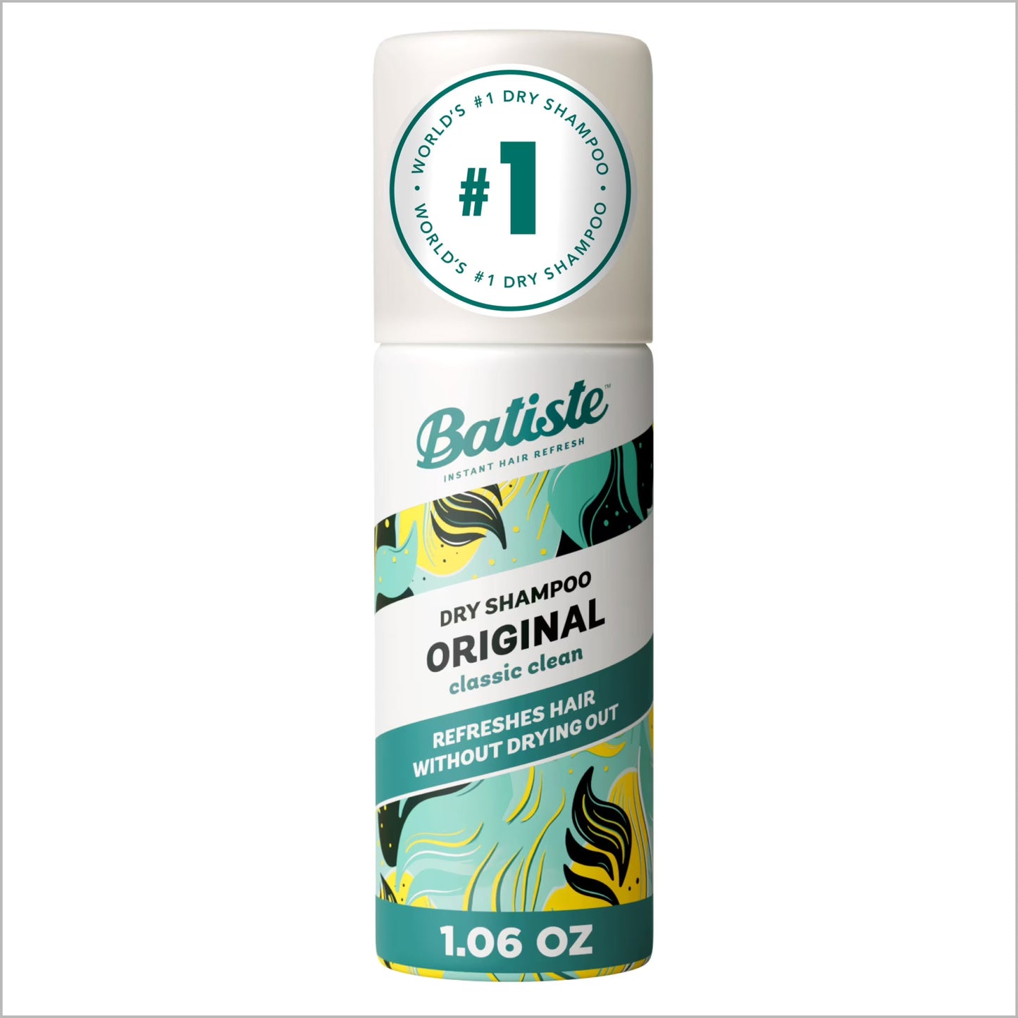 Batiste Dry Shampoo Original aerosol can from Pasteur Pharmacy, 1.06 oz, for freshening hair and absorbing oil.