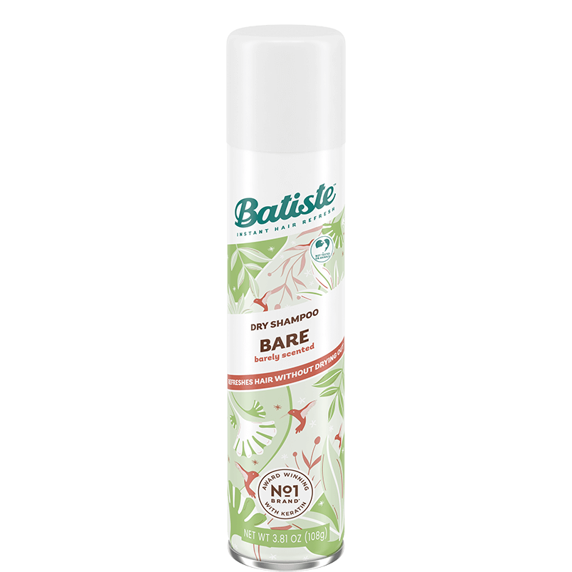 Batiste Tropical Dry Shampoo bottle from Pasteur Pharmacy, 3.81oz, with tropical scent and lightweight formula for refreshed hair.