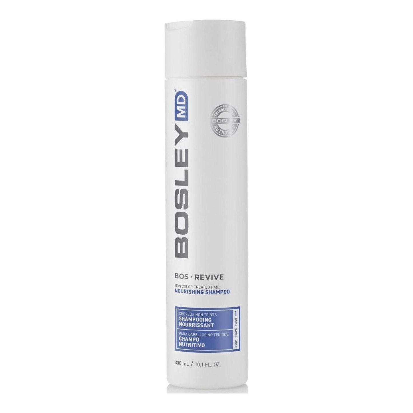 Bosley Bos-Revive nourishing shampoo for color-treated hair in a 10.1 oz bottle, designed to gently cleanse and preserve hair color.