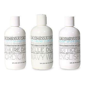 Bumble and Bumble Curl Conscious shampoo for fine to medium hair, 8 oz, with a clear bottle and label visible.