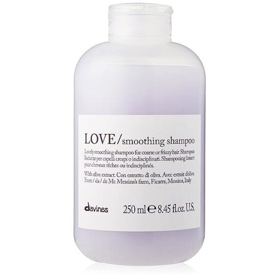 Davines LOVE Smoothing Shampoo 250ml bottle showing the shampoo's sleek packaging and label on a white background.