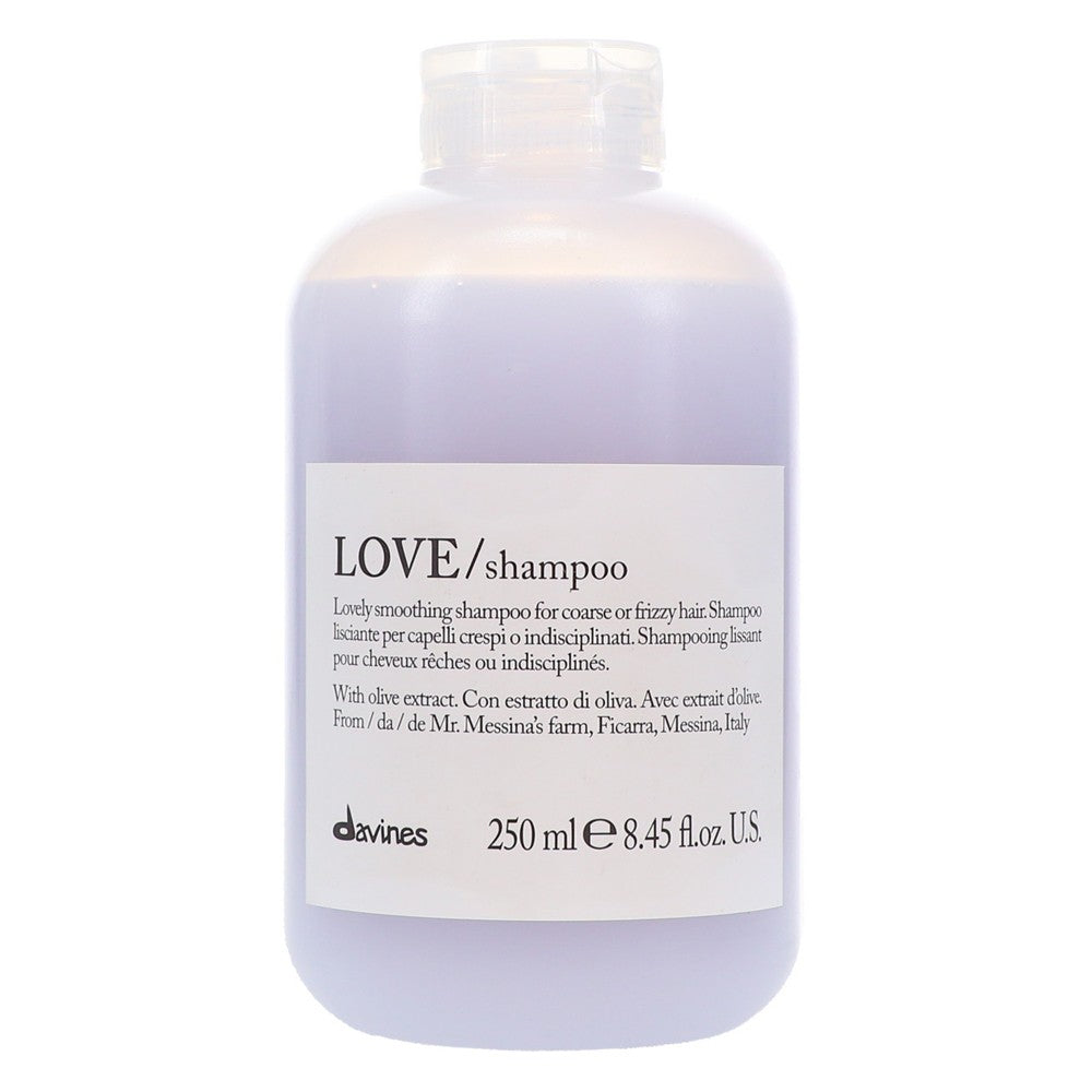 Davines Love Smoothing Shampoo 250ml bottle, gentle hair cleanser with hydrating and smoothing properties.