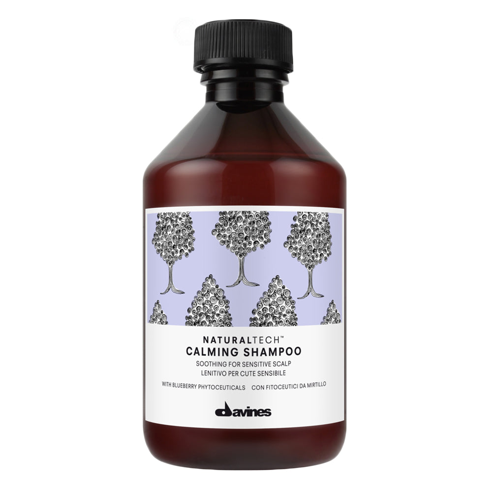 Davines Natural Tech Calming Shampoo in 250ml bottle, featuring gentle, soothing formula for sensitive scalp care.