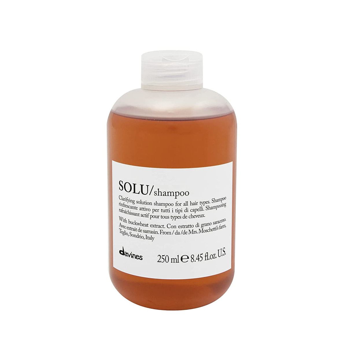 Davines Solu Clarifying Solution Shampoo in 250ml bottle, gentle hair cleanser with clarifying formula for scalp and hair health
