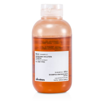 Davines Solu Refreshing Solution Shampoo bottle, hydrating hair care shampoo with refreshing formula, natural ingredients, and sleek design.