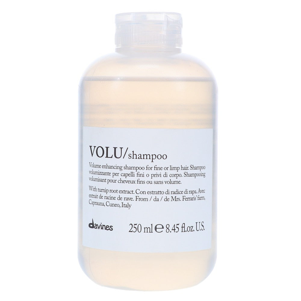 Davines Volu Shampoo in 250ml bottle, featuring a sleek design, ideal for adding volume to fine or flat hair.