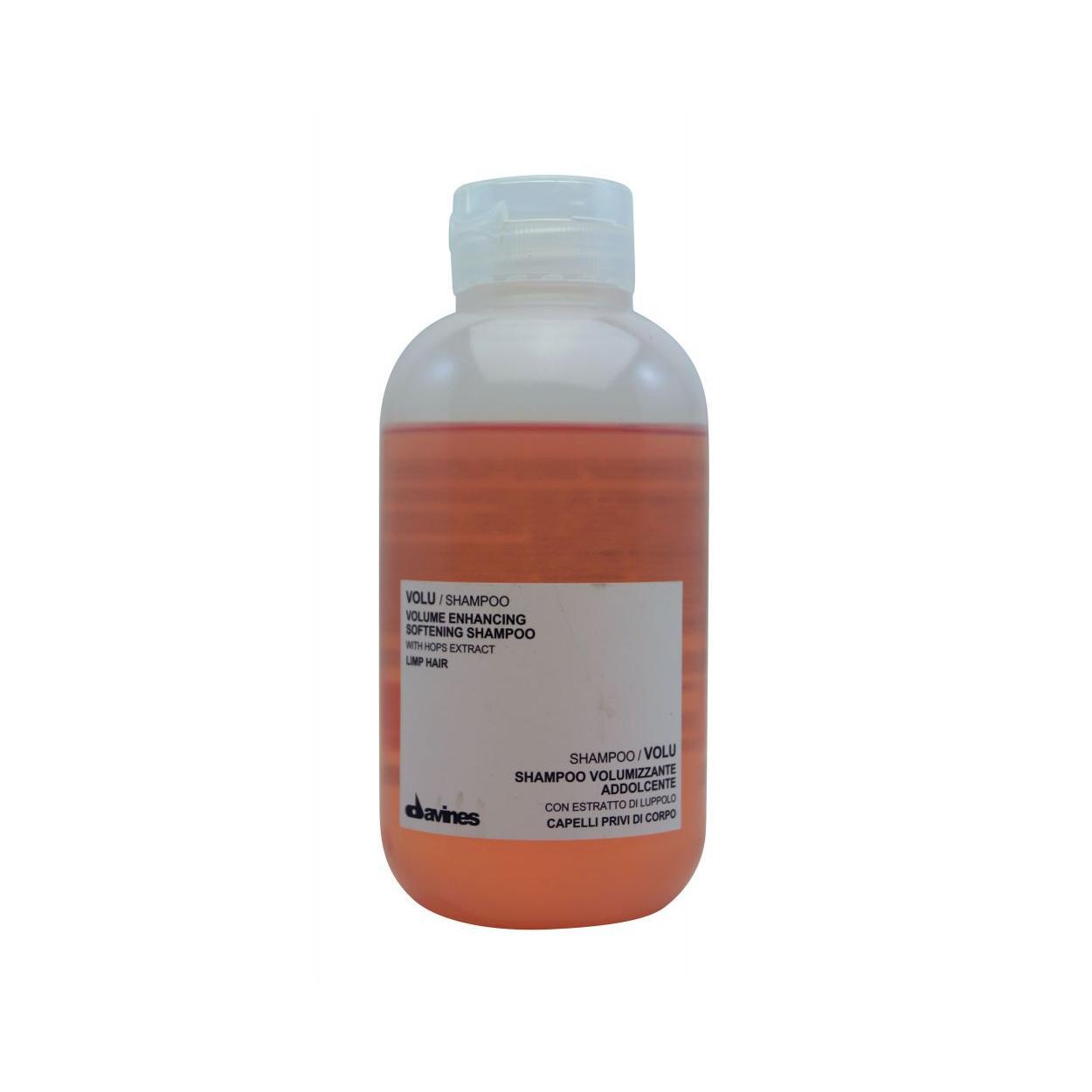 Davines Volu Volume Enhancing Softening Shampoo in 8.45 oz bottle, showing the product label and packaging.