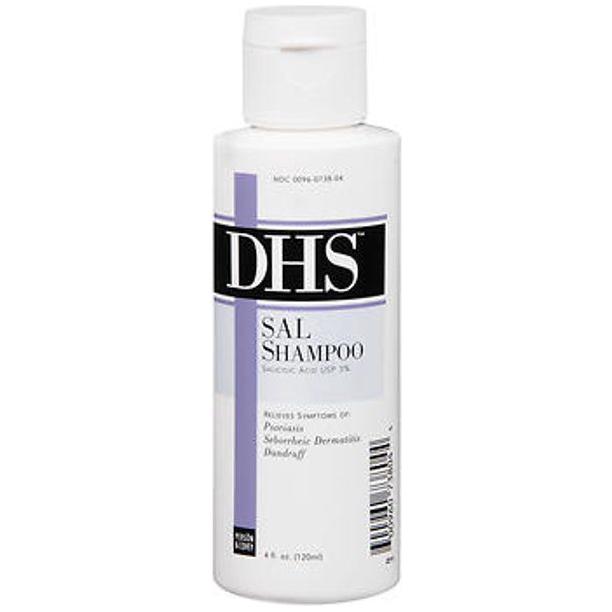 Pasteur Pharmacy DHS Sal Shampoo in 4 fl oz bottle, clear label with blue and white packaging, suitable for scalp care.