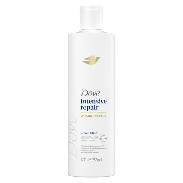 Dove Intensive Repair Conditioner for damaged hair with Bio-Restore Complex, 18 oz, in a bottle with a white and blue label