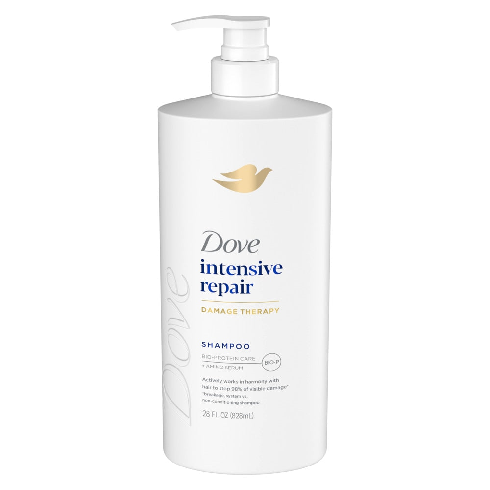 Dove Intensive Repair Shampoo for damaged hair with Bio-Restore Complex in 28 oz bottle, natural hair care product by Pasteur Pharmacy