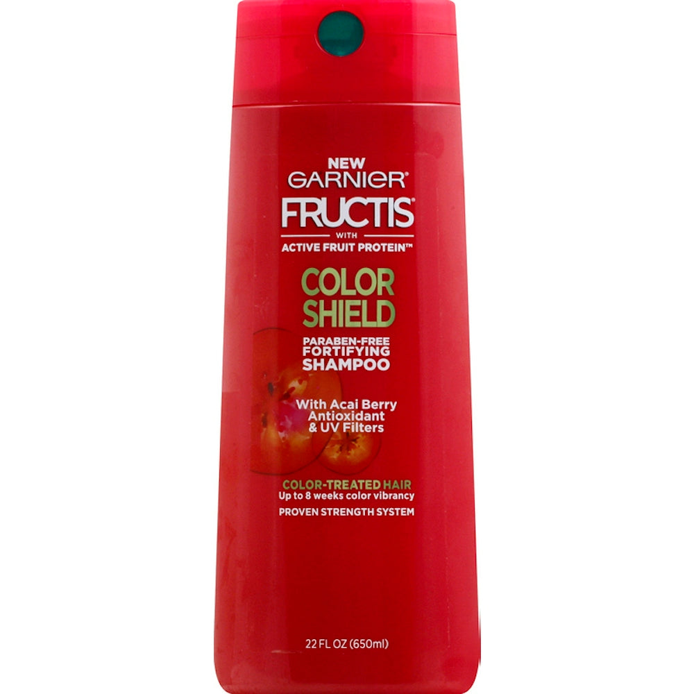 Fructis Color Shield Shampoo in a 22 oz bottle, designed to protect hair color, displayed with the Pasteur Pharmacy branding.