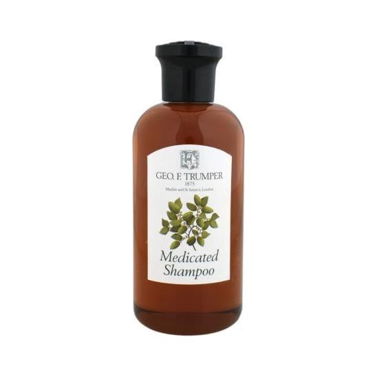 Geo. F. Trumper Medicated Shampoo in a 200ml bottle, shown with the label and packaging on a plain background.