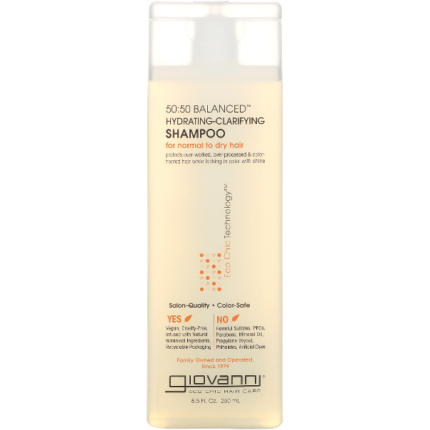 Giovanni 50:50 Balanced Shampoo in 8 fl oz bottle, gentle hair cleanser with balanced formula for all hair types.