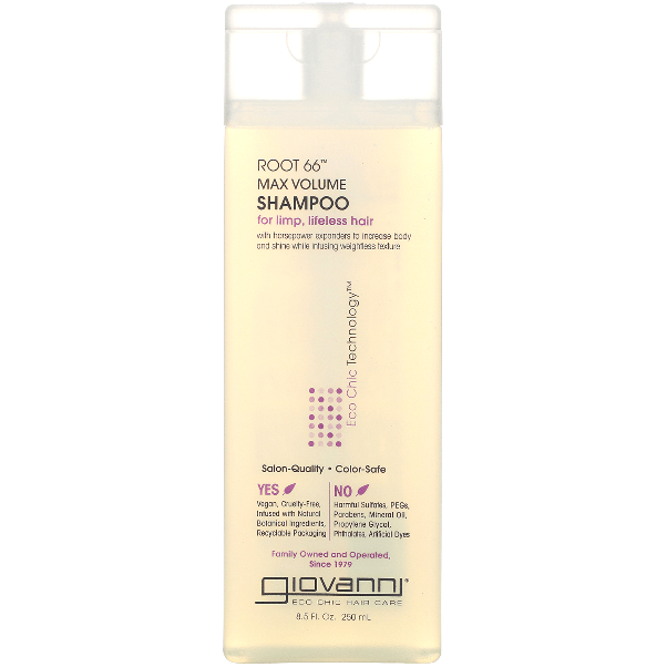 Giovanni Root 66 Max Volume Shampoo bottle, 8.5 fl oz, natural hair volumizing shampoo from Pasteur Pharmacy