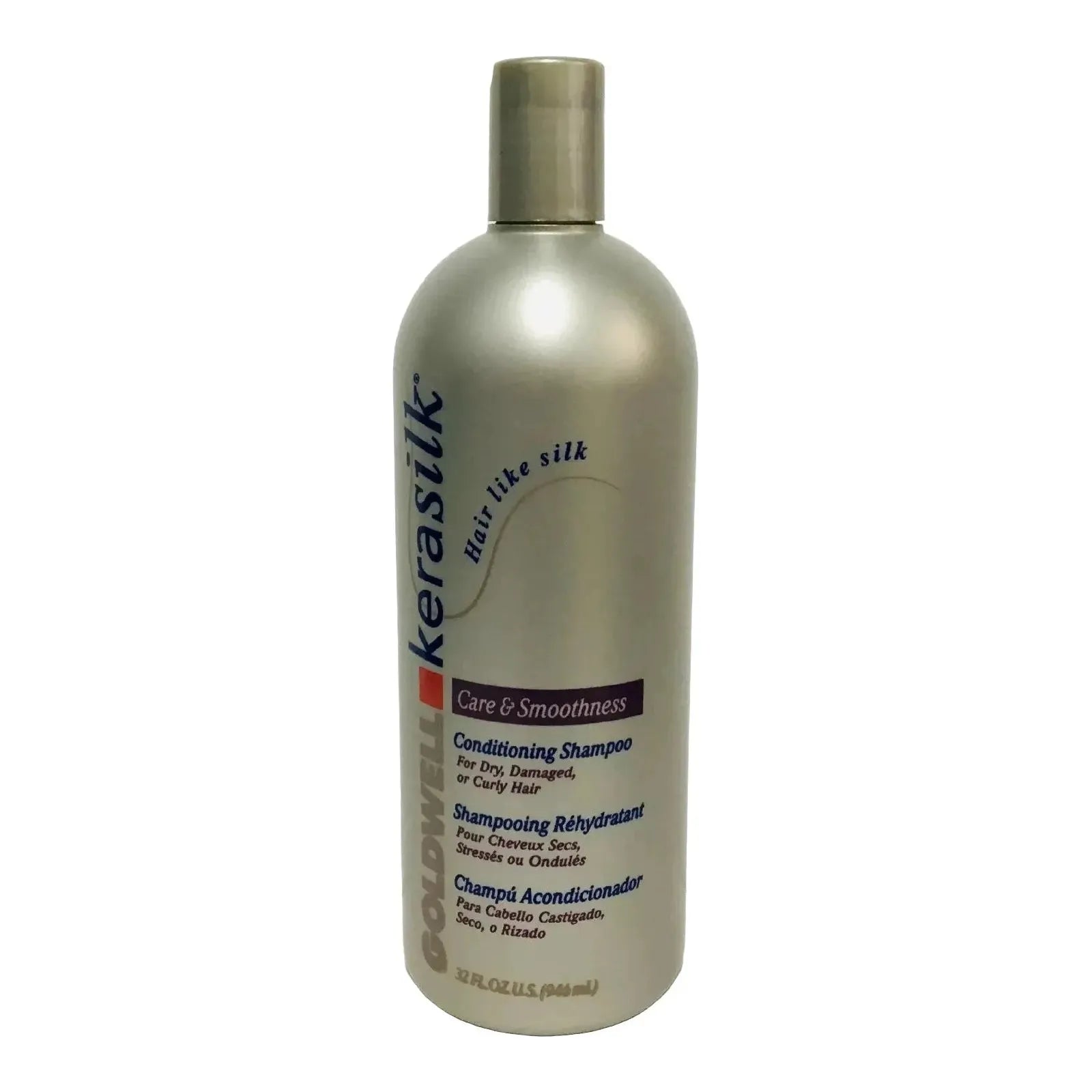 Goldwell Kerasilk Care & Smoothness Conditioning Shampoo 32 oz bottle, gentle hair cleanser for smooth, shiny hair.