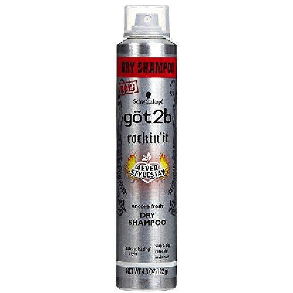 Got2b 2b Rockin It Fresh Dry Shampoo can, 4.3 oz, with aerosol spray for quick refresh and oil absorption in hair.
